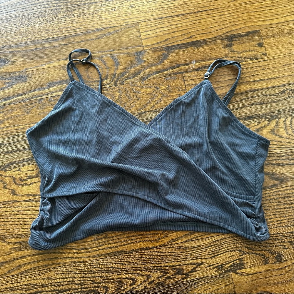 Victoria's Secret charcoal grey black vneck spaghetti strap cropped camisole top - Picture 5 of 16